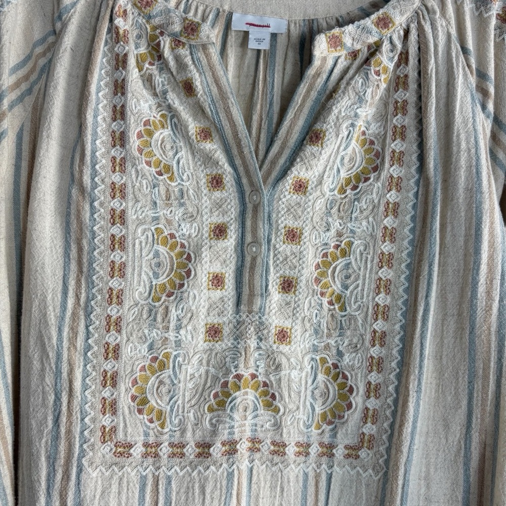 PURE JILL Striped Embroidered Tunic in Beige / Cream Size M — SUPER BOHO VIBES! - Picture 5 of 12